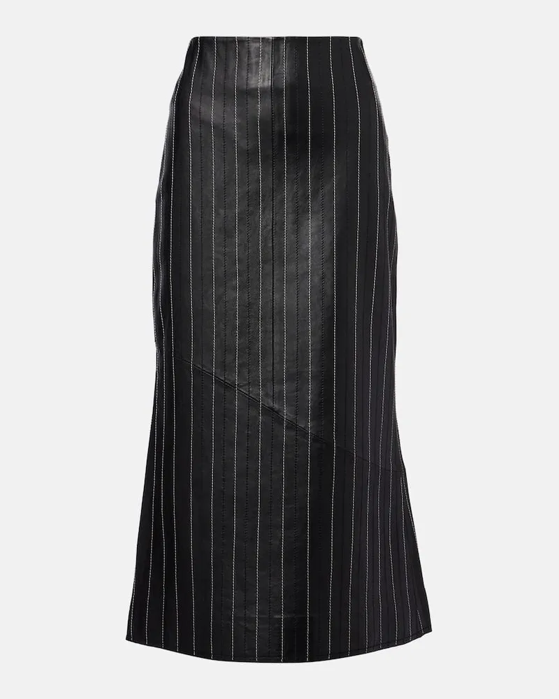 Victoria Beckham Bestickter Midirock aus Leder Schwarz