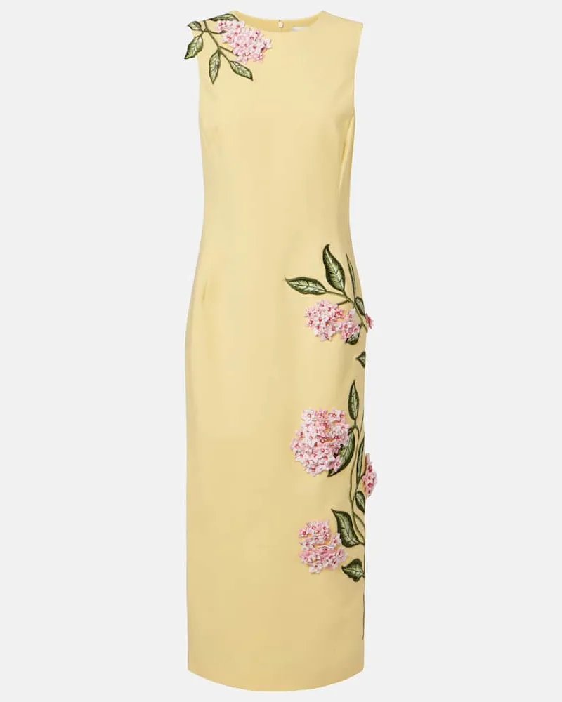 Oscar de la Renta Verziertes Midikleid aus einem Wollgemisch Gelb