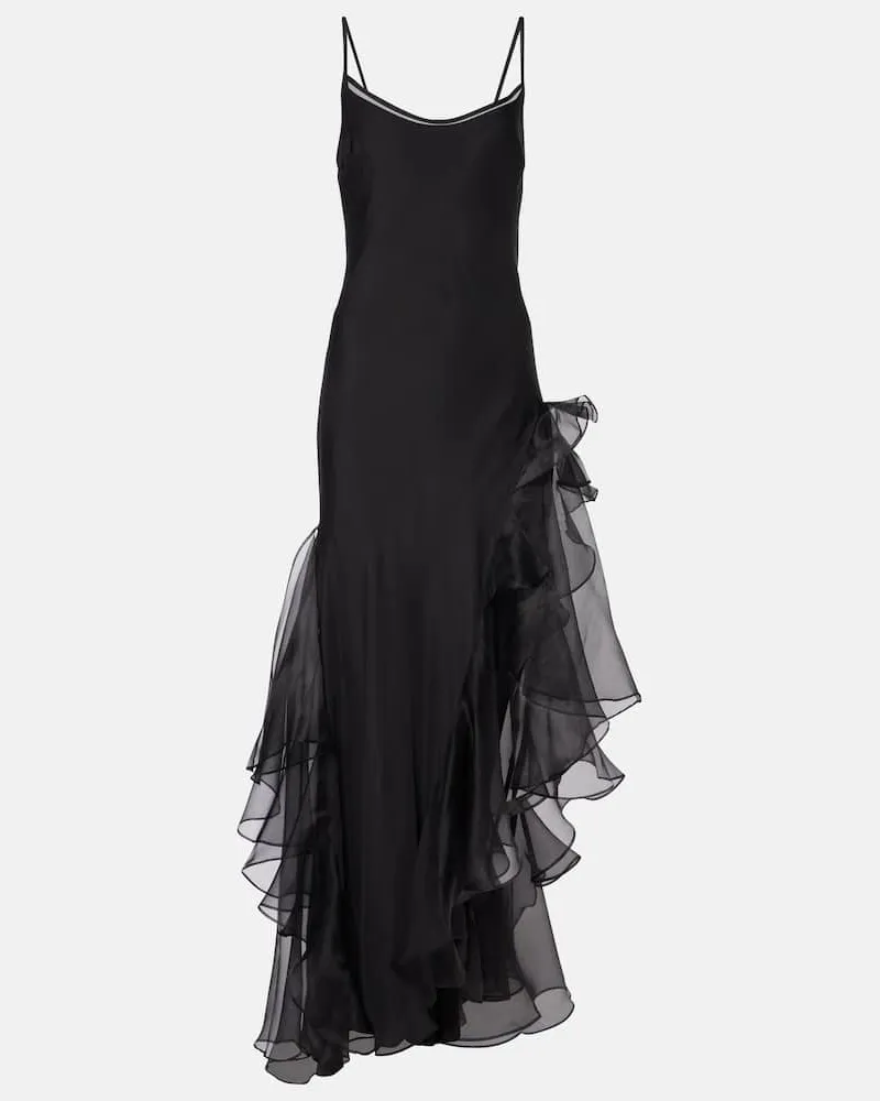 SIR Maxikleid Sage Flounce aus Seide Schwarz