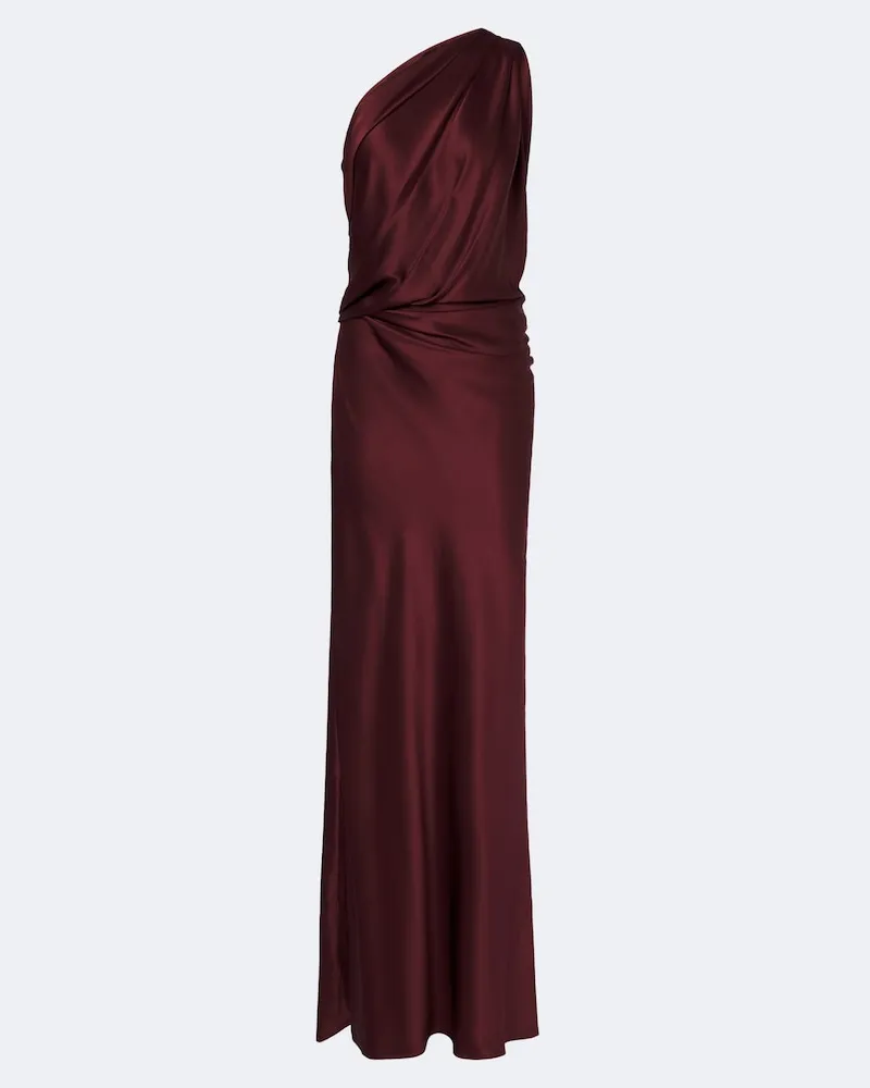 The Sei One-Shoulder-Robe aus Seidensatin Burgunderrot