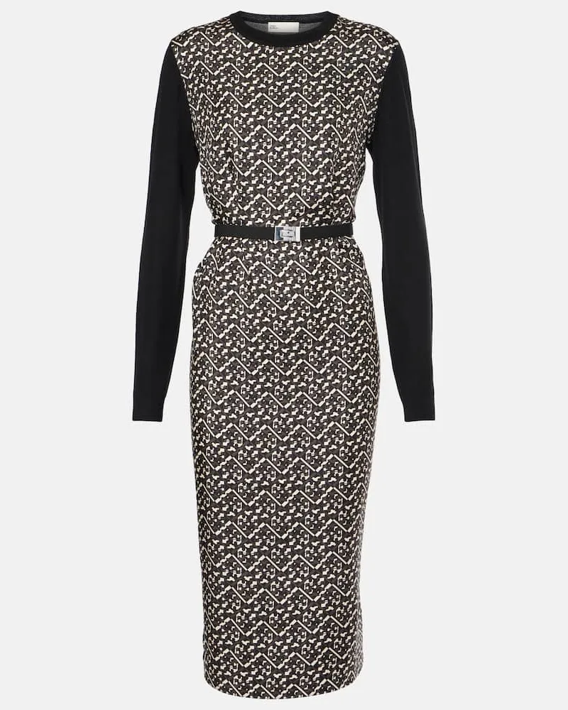 Tory Burch Midikleid aus Wolle mit Seide Schwarz