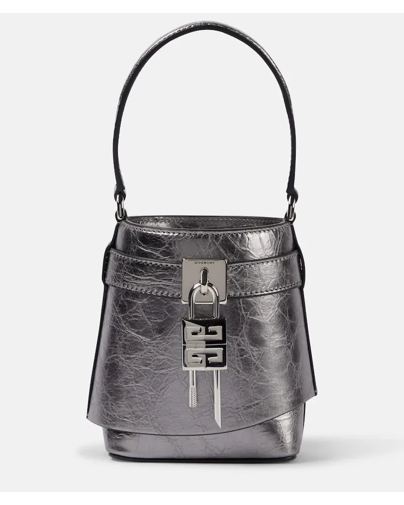 Givenchy Bucket-Bag Shark Lock Micro aus Metallic-Leder Silber