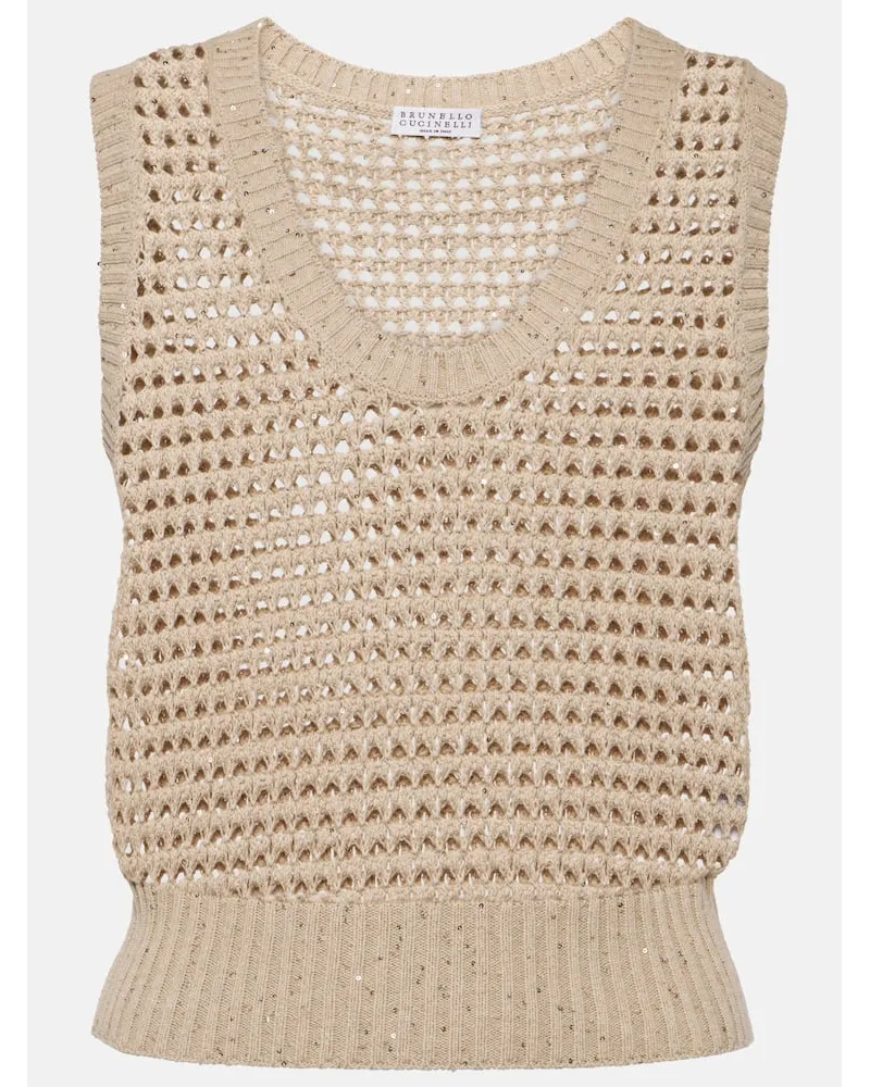 Brunello Cucinelli Verzierter Pullunder aus Strick Beige