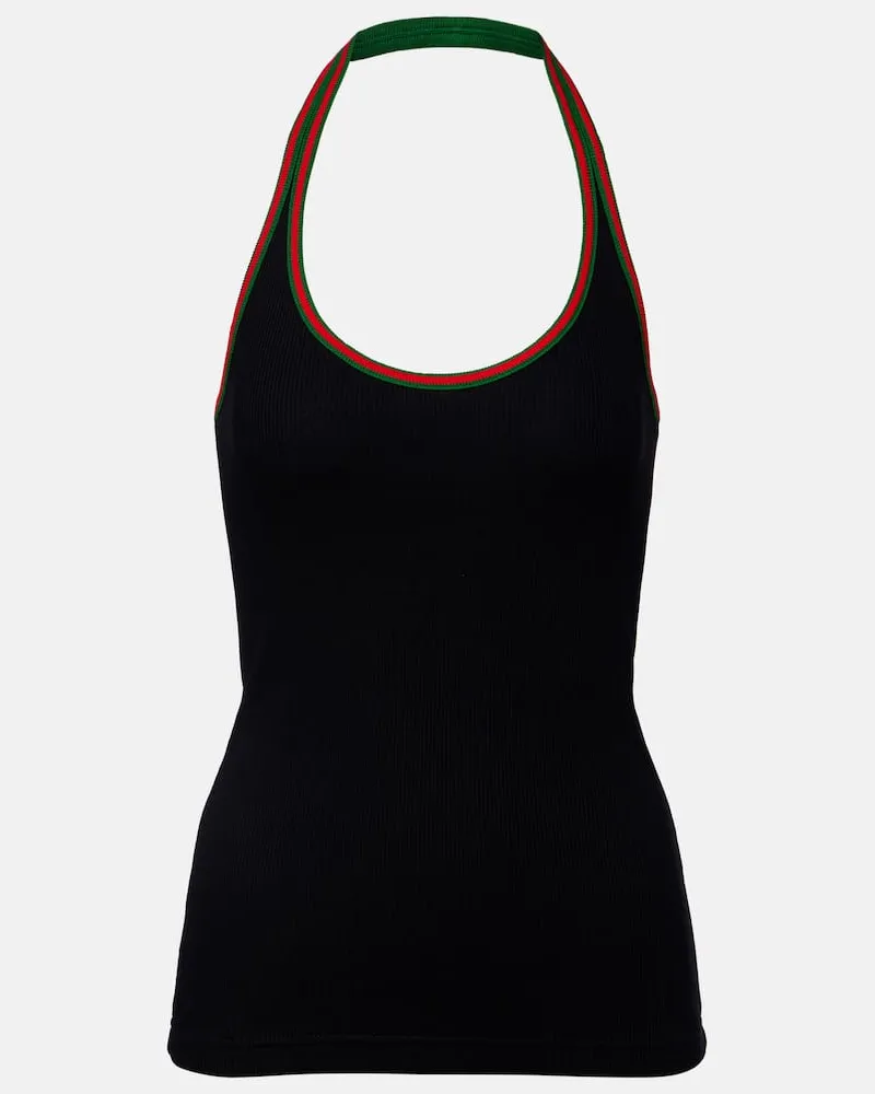 Gucci Top Web Stripe aus Jersey Schwarz