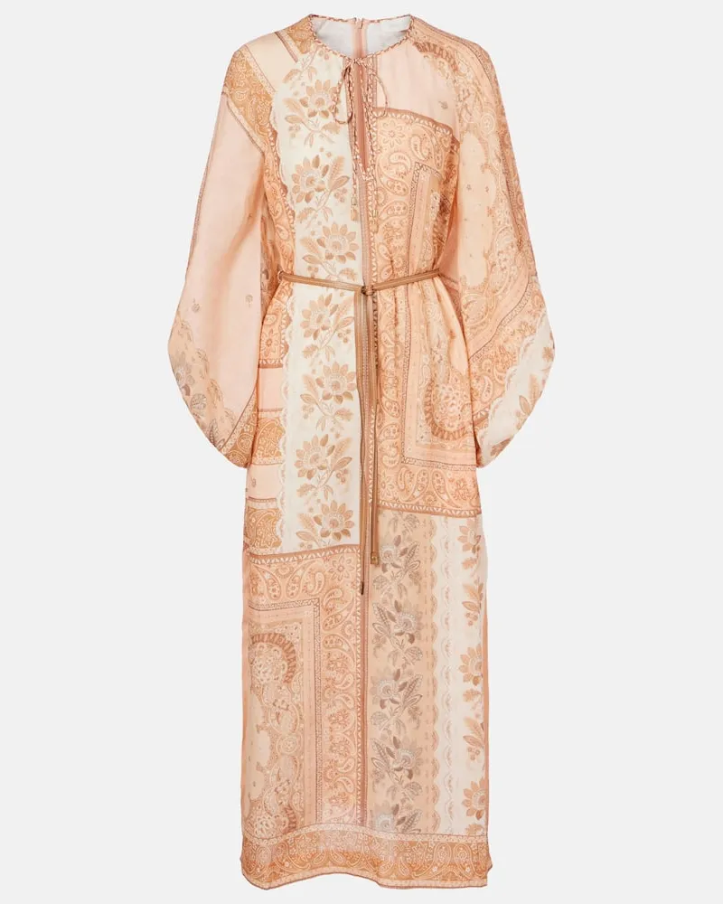 Zimmermann Bedrucktes Midikleid Lucky aus Leinen Orange