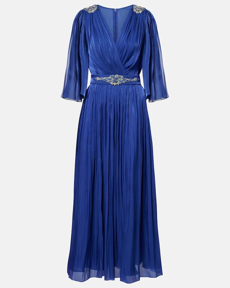COSTARELLOS Verzierte Robe aus Lurex-Georgette Blau