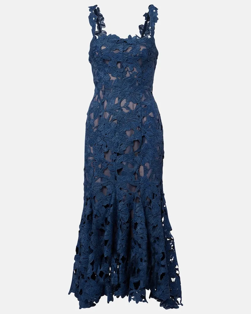 Oscar de la Renta Midikleid aus Guipure-Spitze Blau