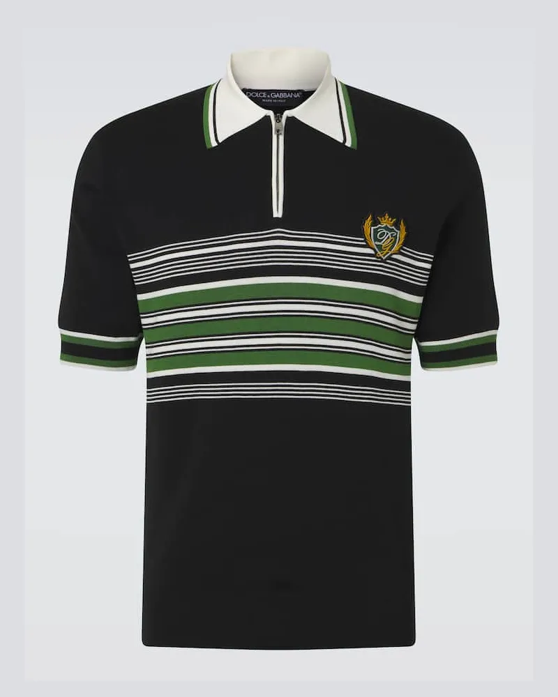 Dolce & Gabbana Besticktes Polohemd aus Seide und Baumwolle Schwarz