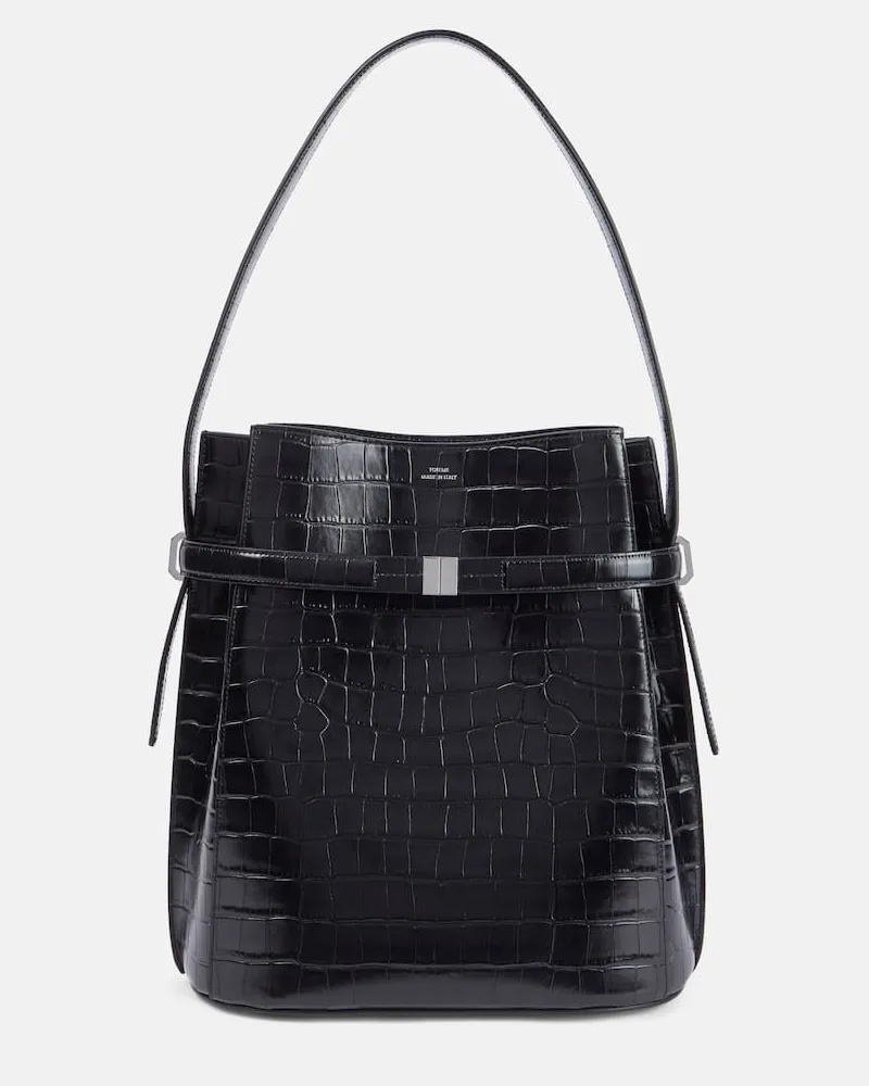 Totême Bucket Bag Belted Medium aus Leder Schwarz