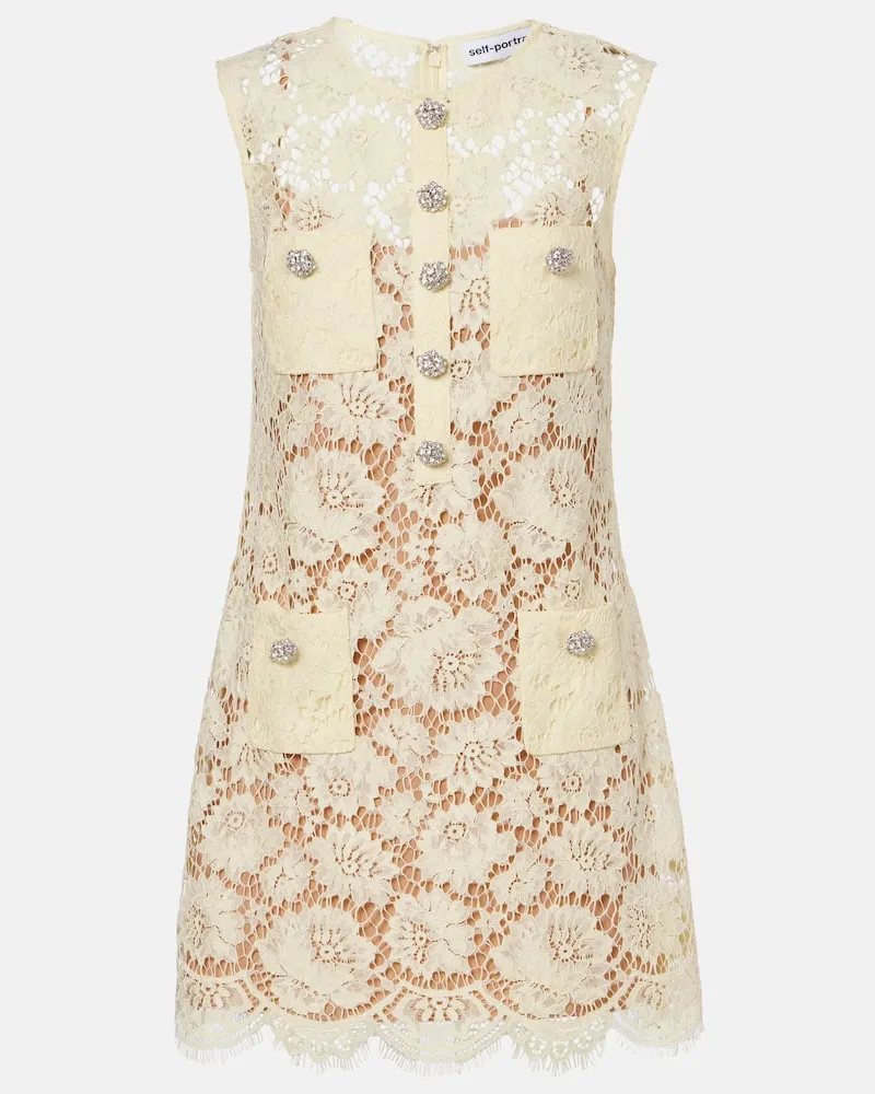 Self-Portrait Minikleid aus Spitze Gelb