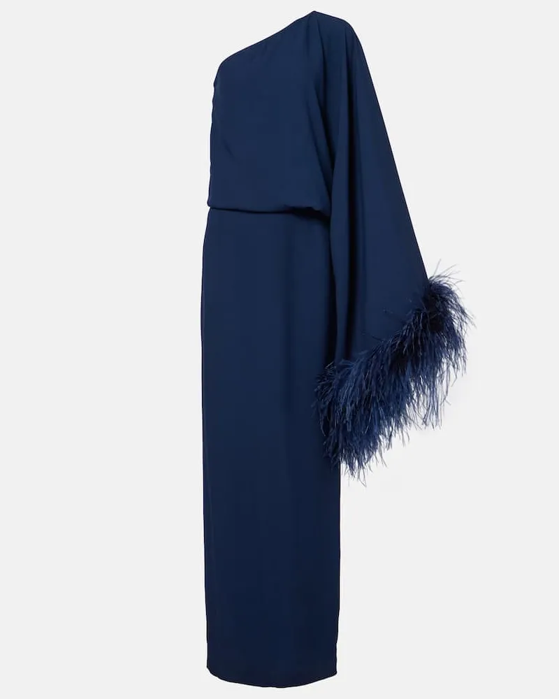 Taller Marmo Maxikleid Feathered Eternity mit Federn Blau