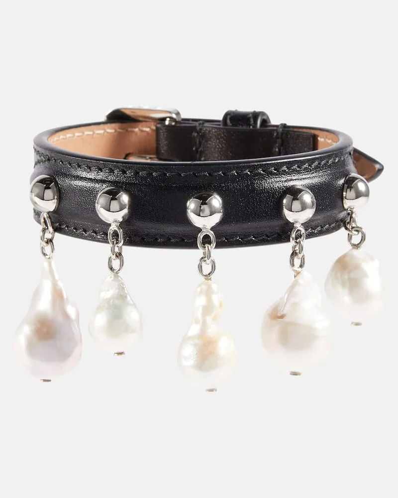 Alaïa Alaïa Armband aus Leder mit Zierperlen Schwarz