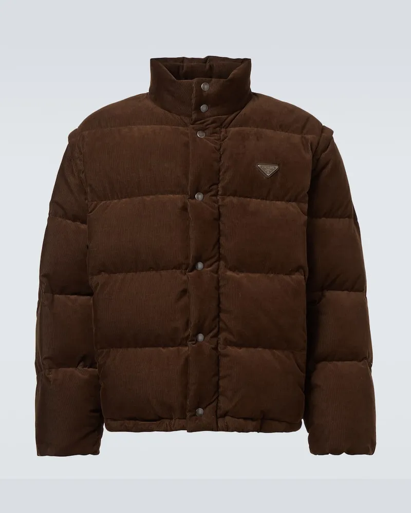 Prada Daunenjacke aus Baumwoll-Cord Braun
