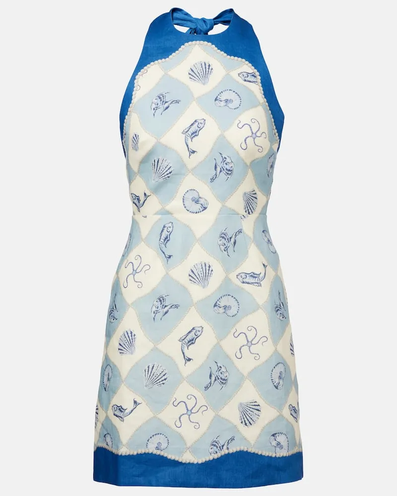 ALEMAIS Alémais Bedrucktes Minikleid Pia aus Leinen Blau