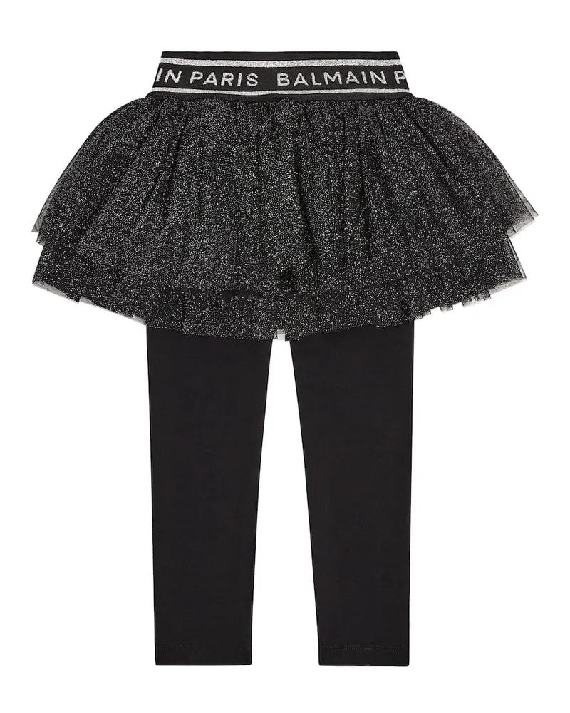 Balmain Leggings aus Jersey mit Tüll Schwarz