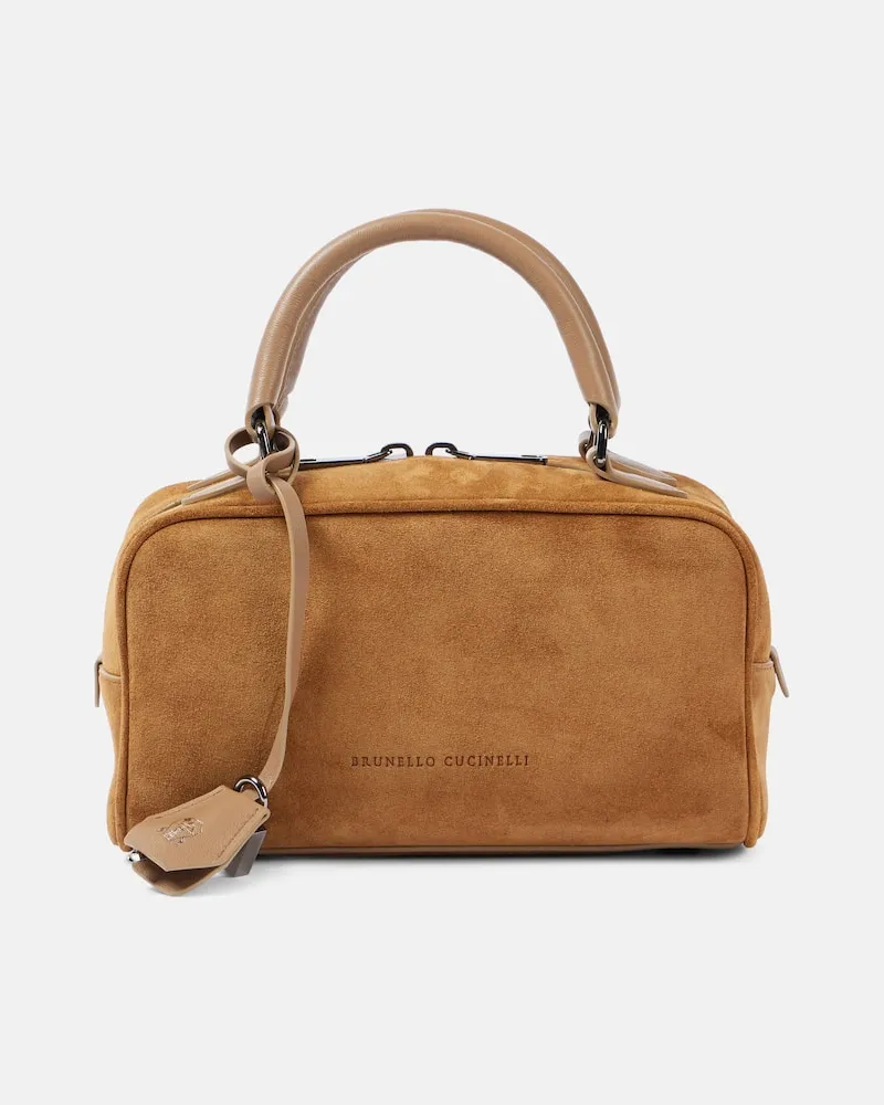 Brunello Cucinelli Tote Small aus Veloursleder Braun