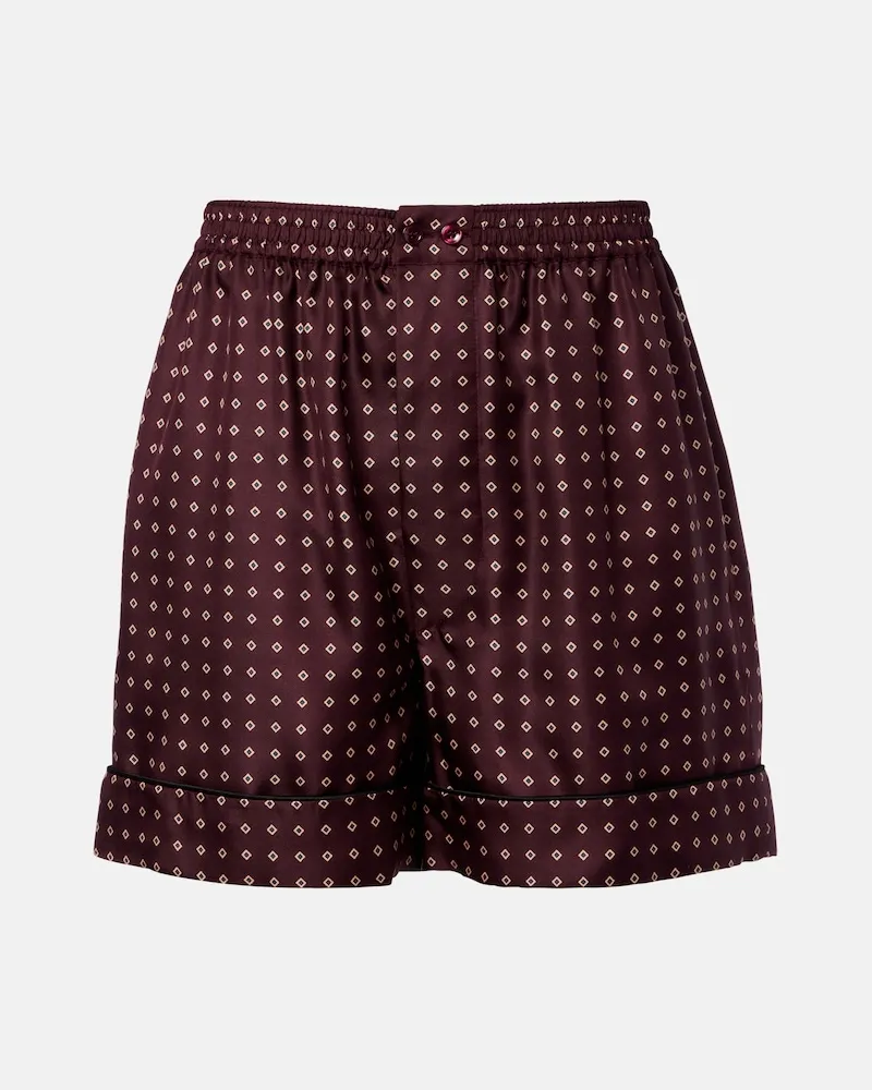 Saint Laurent Bedruckte Shorts aus Seidensatin Violett