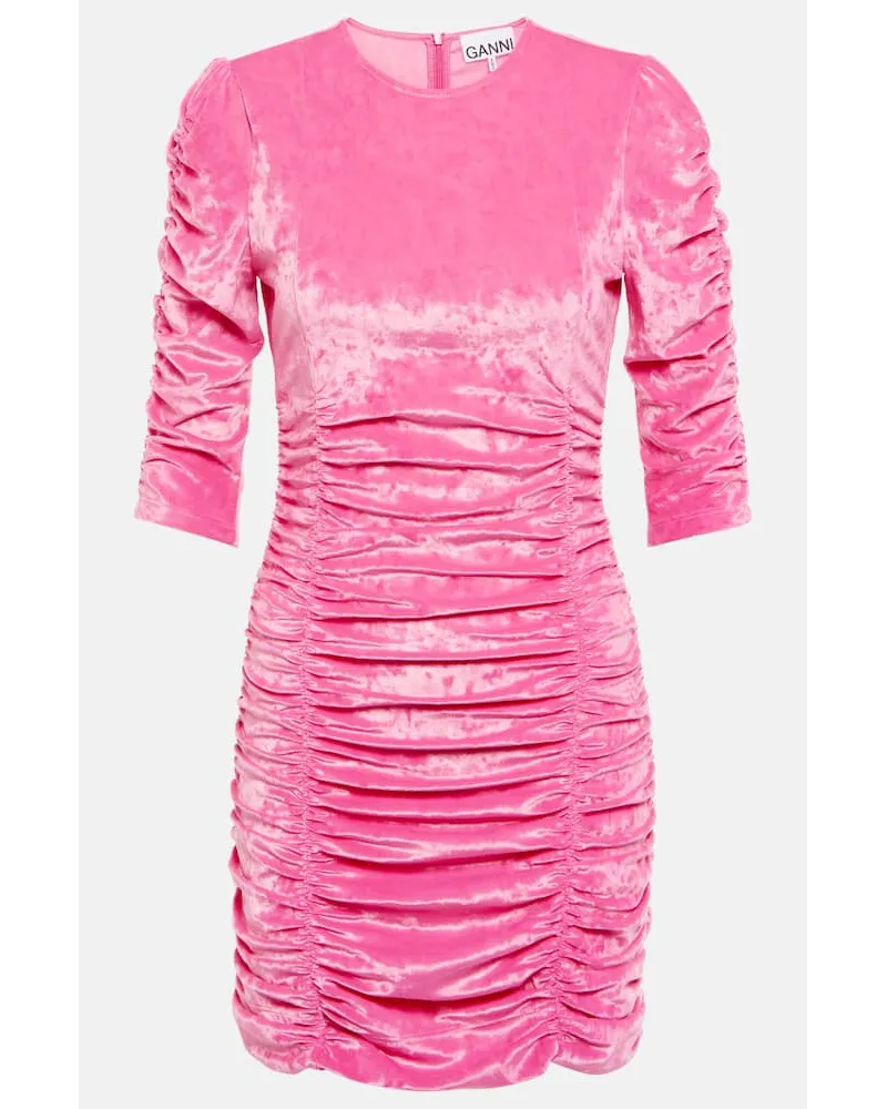 Ganni Minikleid aus Samt Pink