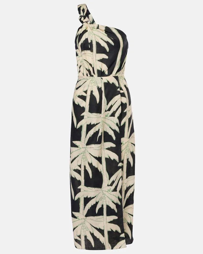 Johanna Ortiz Bedrucktes One-Shoulder-Midikleid Schwarz