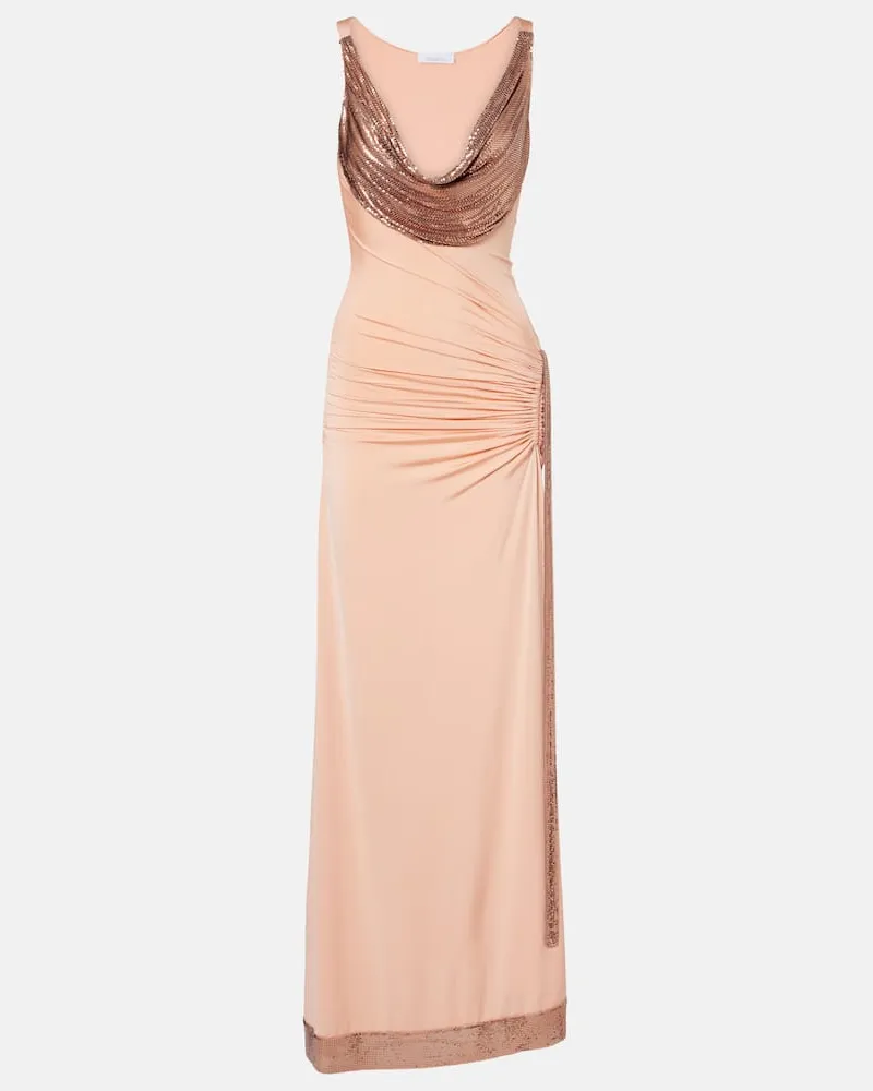 Paco Rabanne Robe aus Satin mit Metallic-Mesh Rosa