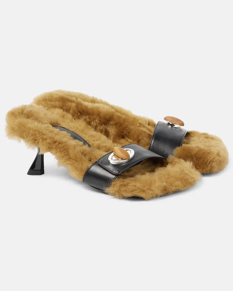 Christopher Esber Pantoletten Turnlock mit Shearling Braun