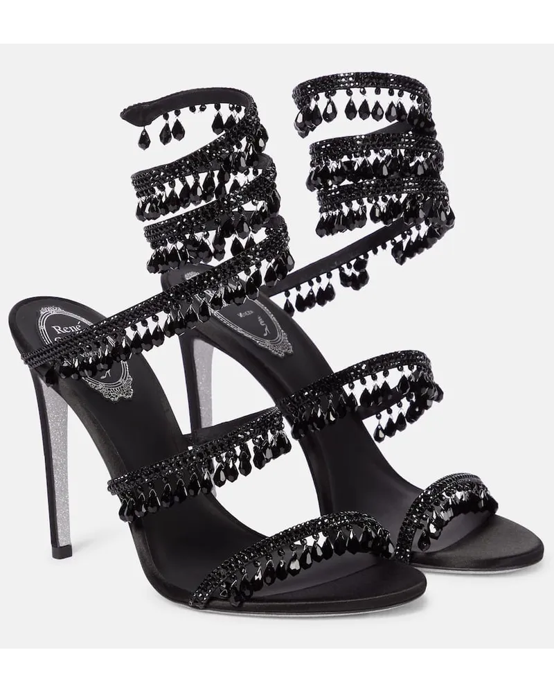 René Caovilla Verzierte Sandalen Chandelier aus Satin Schwarz