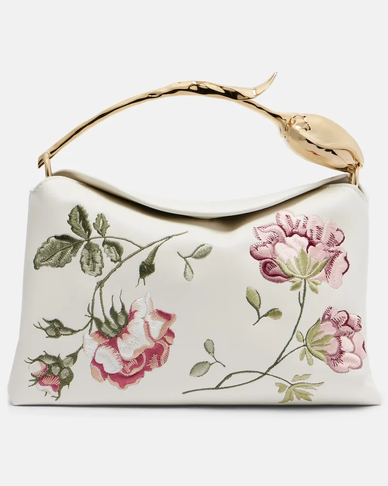 Erdem Bestickte Henkeltasche Bloom Medium aus Leder Weiß