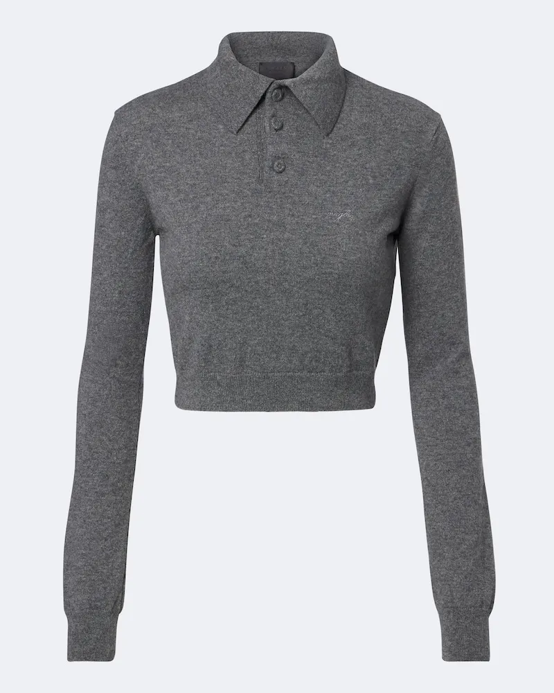 Thierry Mugler Cropped Polopullover aus Kaschmir Grau