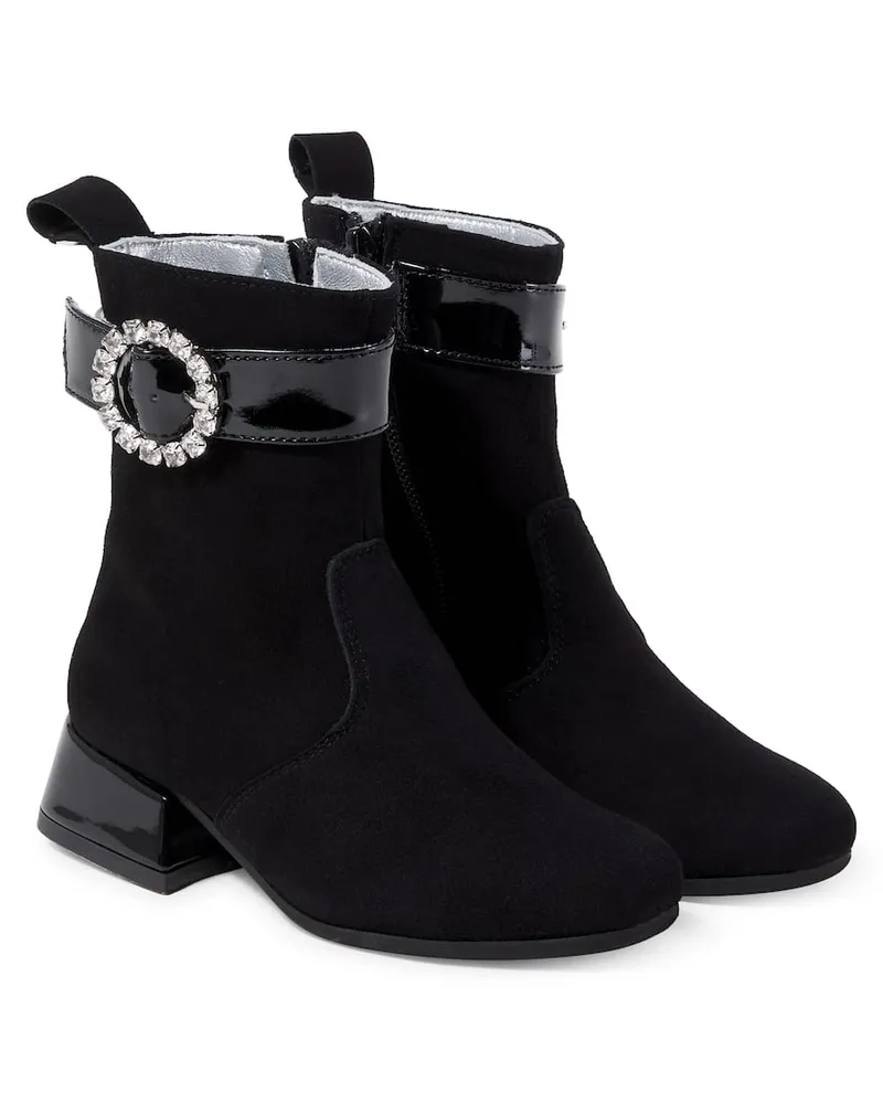 Monnalisa Ankle Boots aus Veloursleder mit Kristallen Schwarz