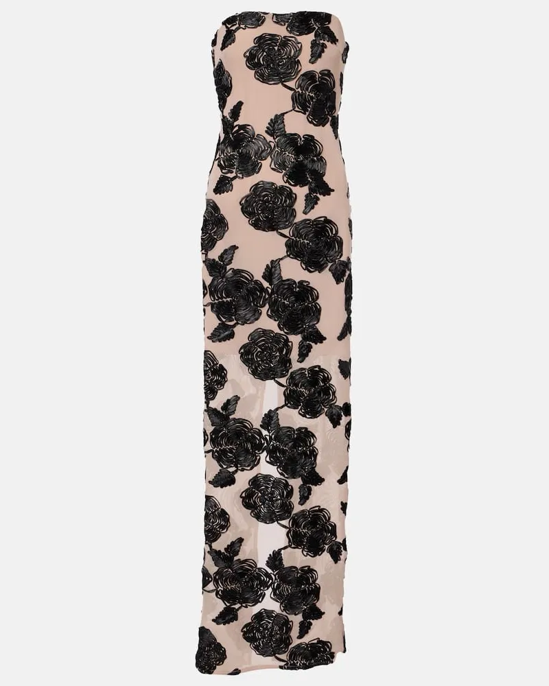 ROTATE Birger Christensen Bedruckte Robe mit Mesh Beige