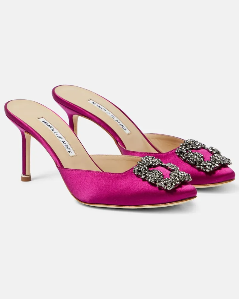 Manolo Blahnik Mules Hangisimu 70 aus Satin mit Kristallen Violett