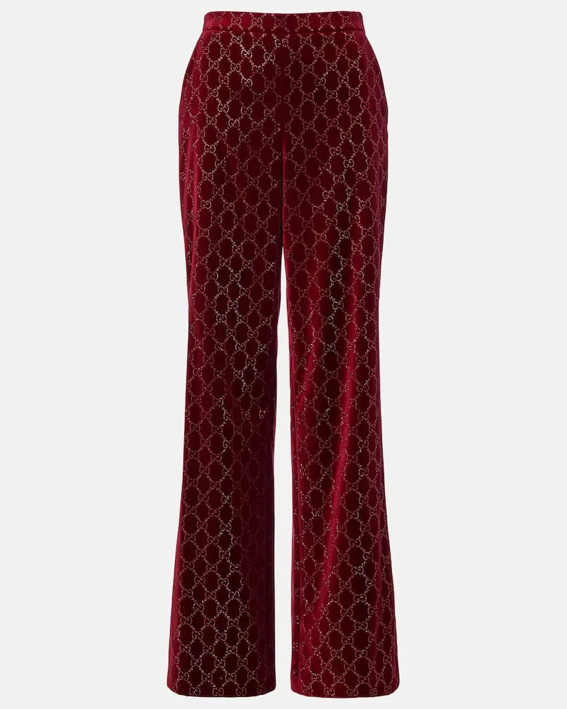 Gucci Weite Hose GG aus Baumwollsamt mit Kristallen Rot