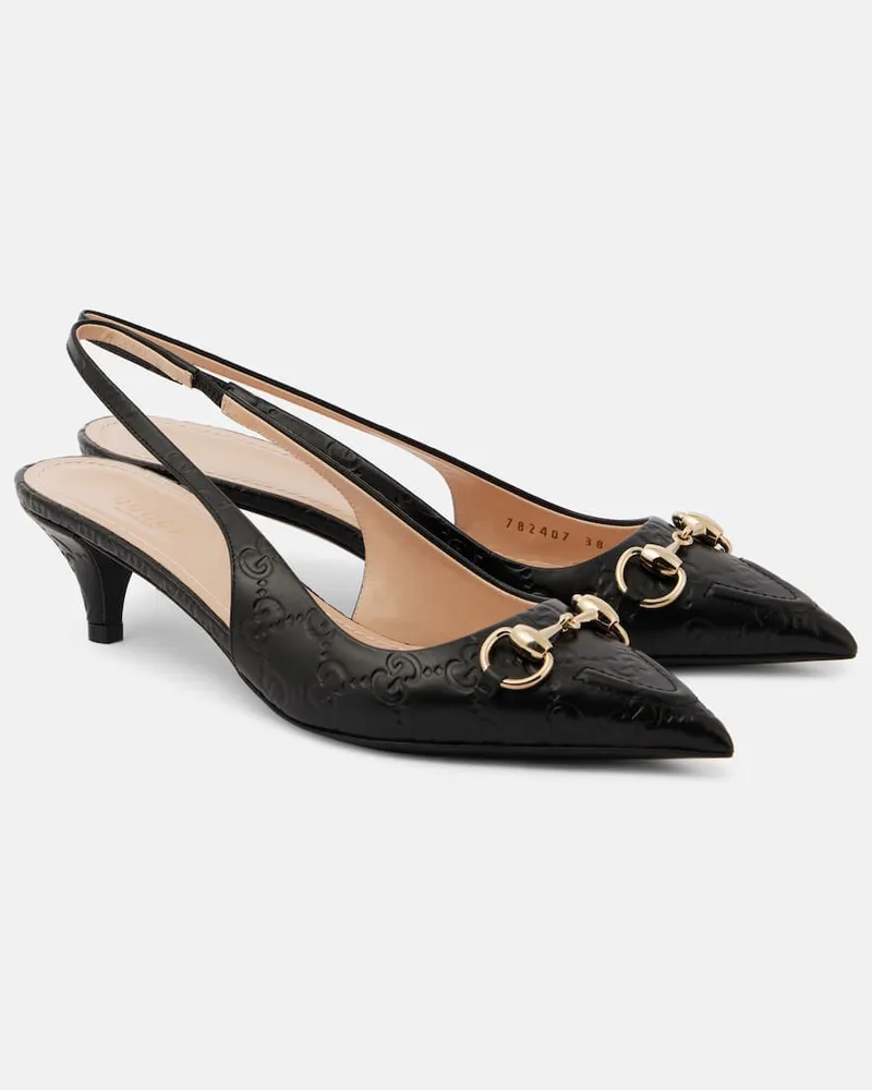 Gucci Slingback-Pumps Horsebit GG aus Leder Schwarz