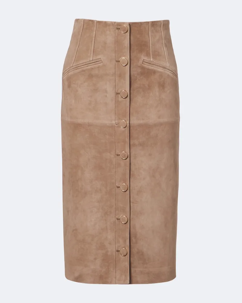 Veronica Beard Midirock Callisian aus Veloursleder Beige