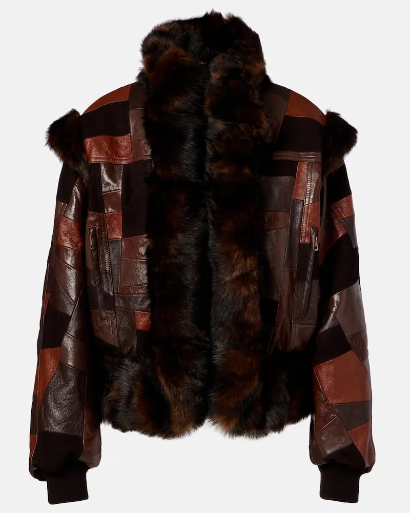 Chloé Chloé Bomberjacke aus Leder mit Shearling Braun