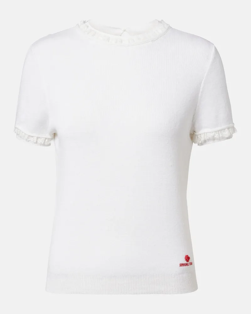 SHUSHU/TONG Top aus Leinen mit Spitze Weiß