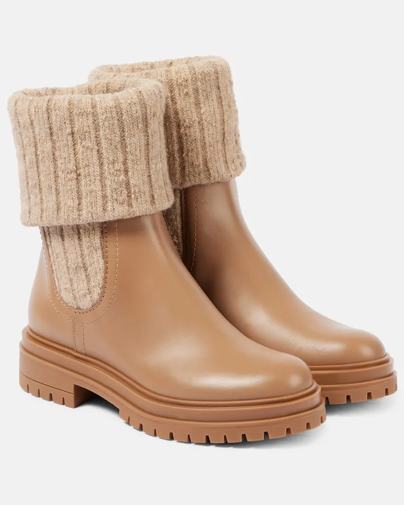 Gianvito Rossi Chelsea Boots Tenney aus Leder mit Strick Beige