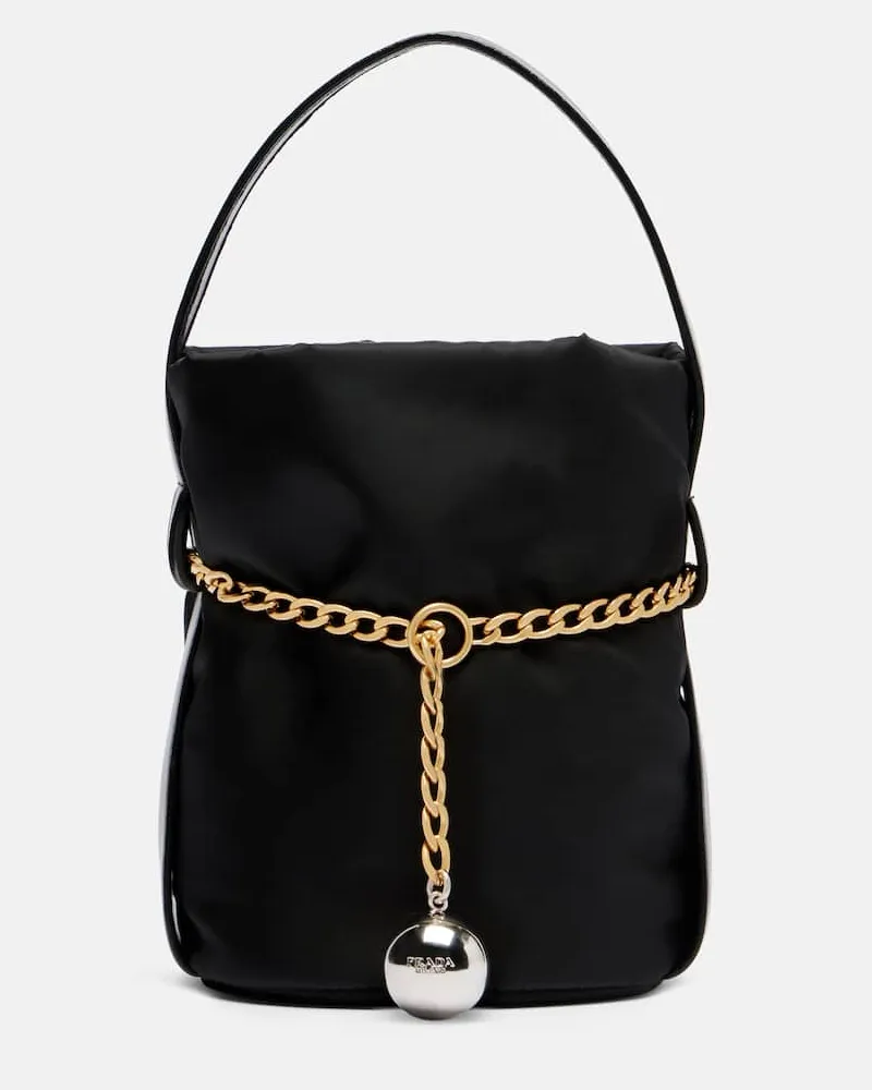 Prada Tote Bag Petit Sac aus Re-Nylon und Leder Schwarz