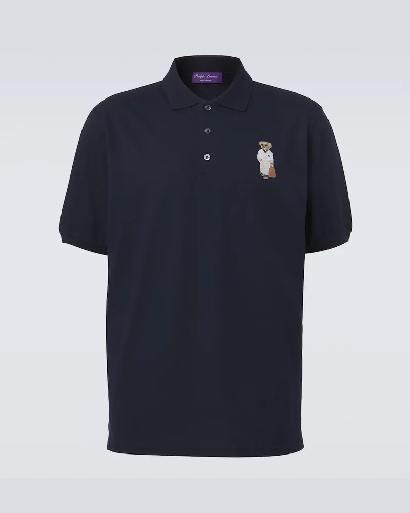Ralph Lauren Besticktes Polohemd aus Baumwolle und Kaschmir Blau