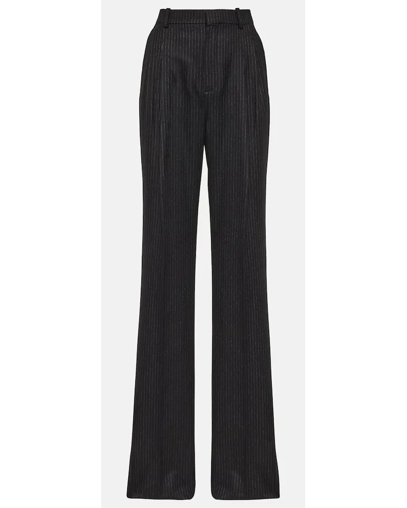 Saint Laurent Weite High-Rise-Hose aus Wolle Schwarz