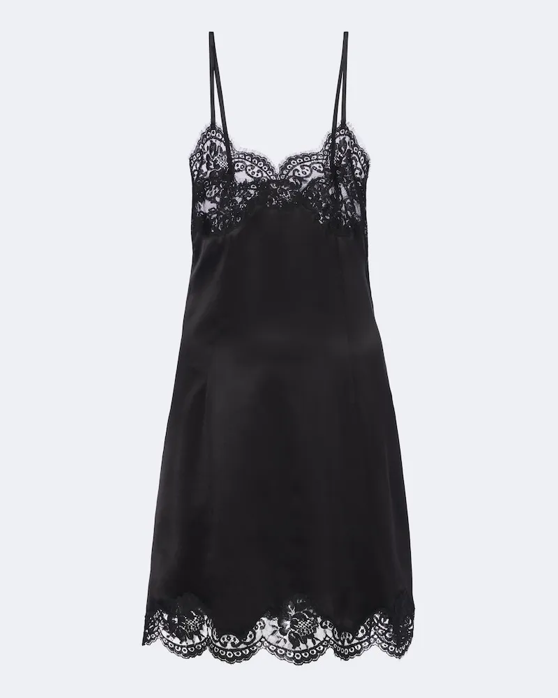 Dolce & Gabbana Slipdress aus Seidensatin mit Spitze Schwarz