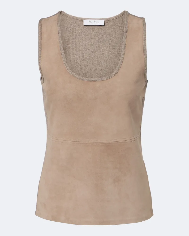 Max Mara Top aus Veloursleder mit Wolle und Kaschmir Beige