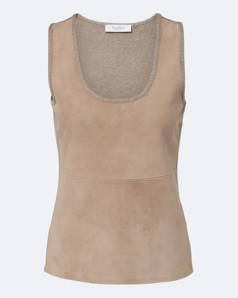 Max Mara Top aus Veloursleder mit Wolle und Kaschmir Beige