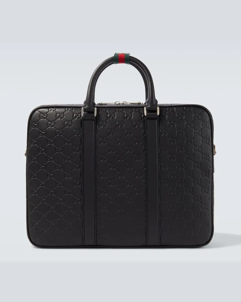 Gucci Aktentasche GG Emblem aus Leder Schwarz
