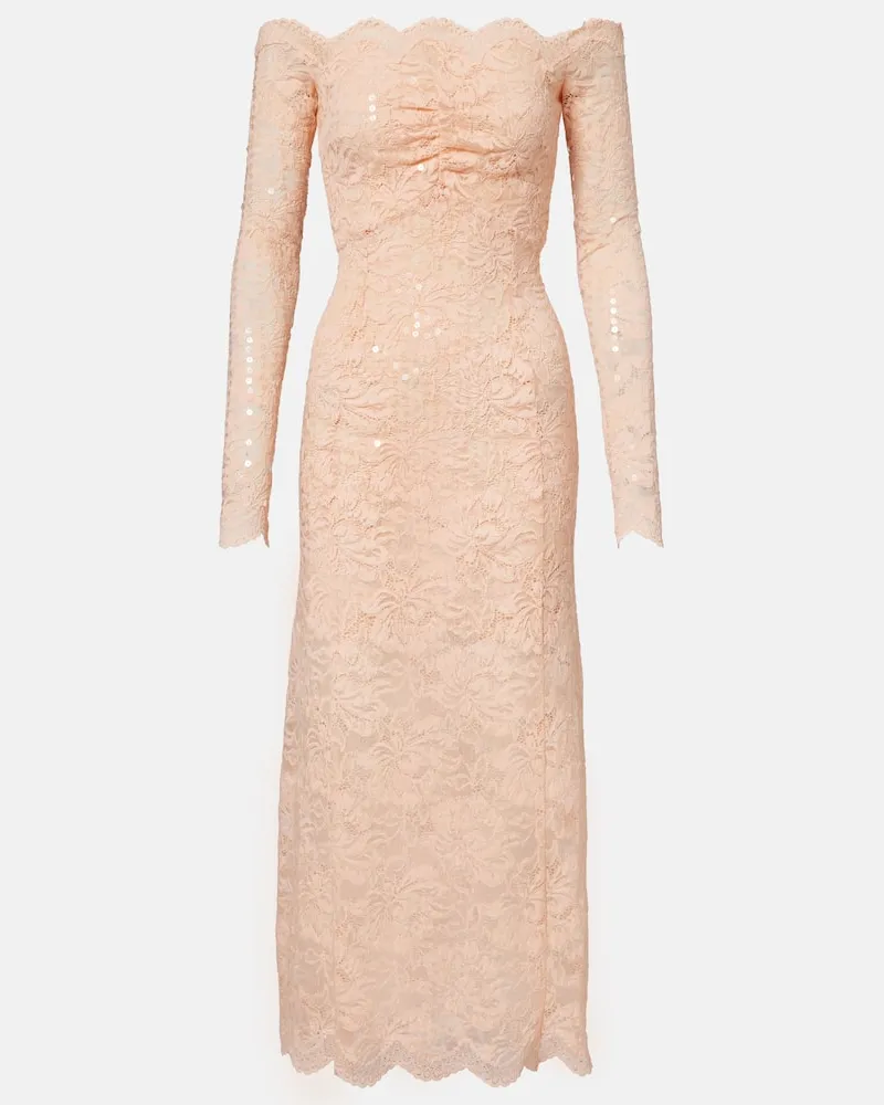 Paco Rabanne Off-Shoulder-Midikleid aus Spitze Rosa