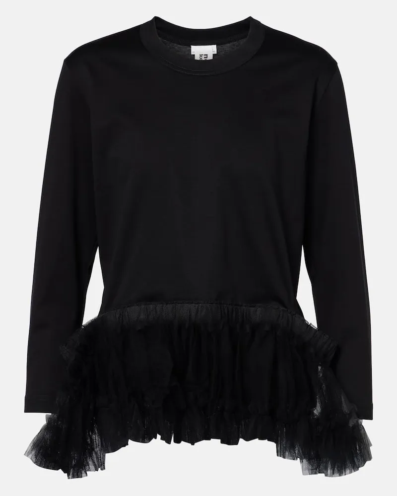 Noir Kei Ninomiya Top aus Baumwoll-Jersey mit Tüll Schwarz