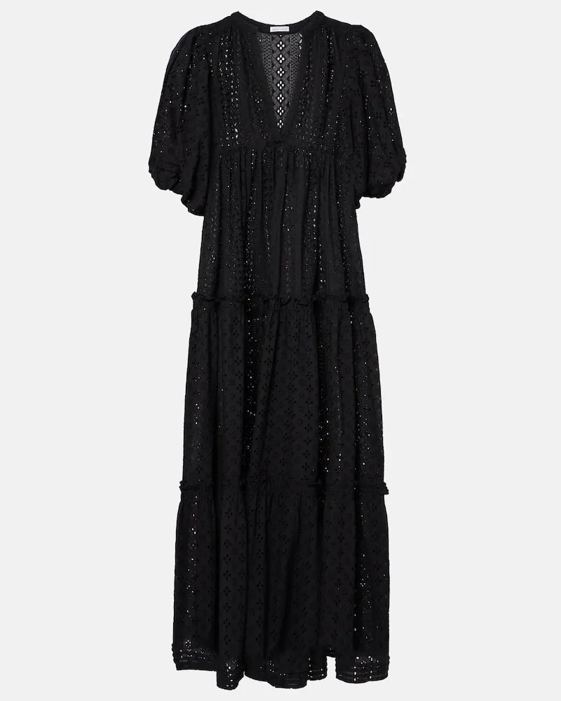 Poupette St Barth Midikleid aus Baumwolle Schwarz