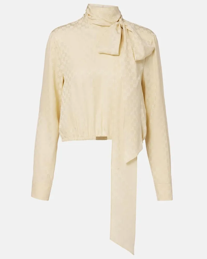 Gucci Schluppenbluse GG aus Seide Weiß