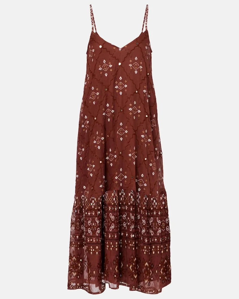 Juliet Dunn Bedrucktes Slipdress aus Baumwolle Braun
