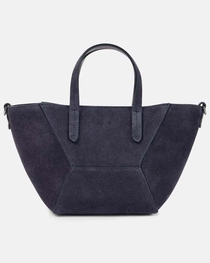 Brunello Cucinelli Tote Monili aus Veloursleder Blau